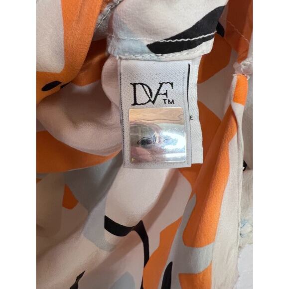 dvf diane von furstenburg silk top size 6 orange flowers beige - Picture 4 of 7